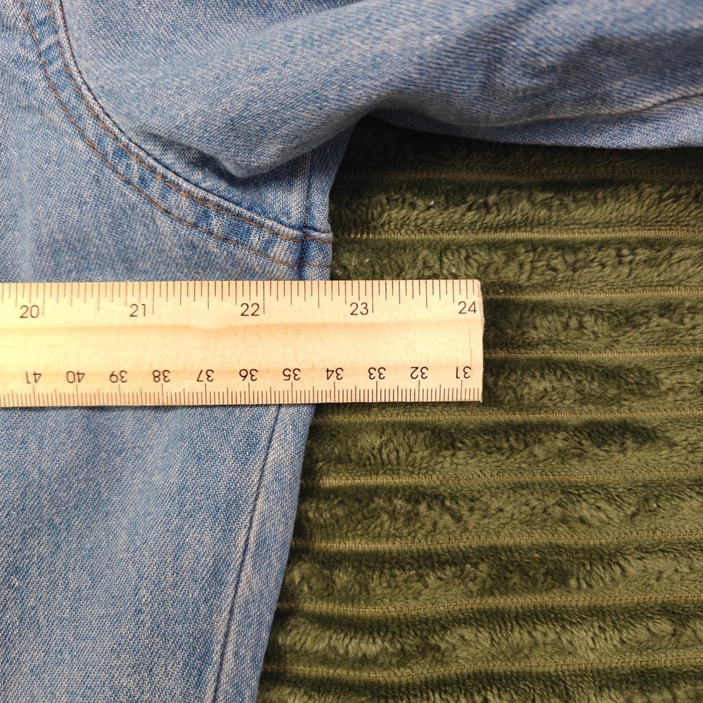 Wrangler Mens Blue Denim Pearl Snap Western Shirt Raw Hem Light Wash Medium 0124 - Picture 6 of 8